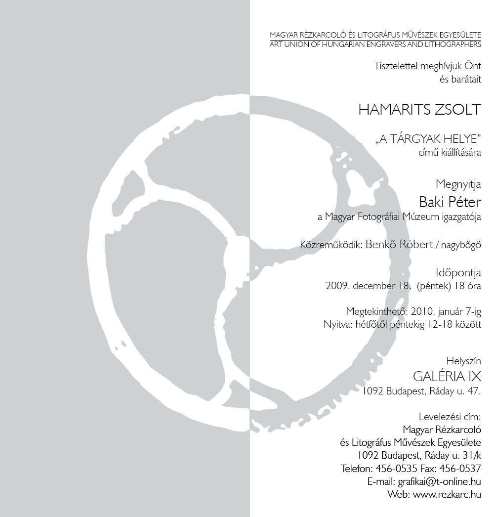 Hamarits Zsolt: A tárgyak helye