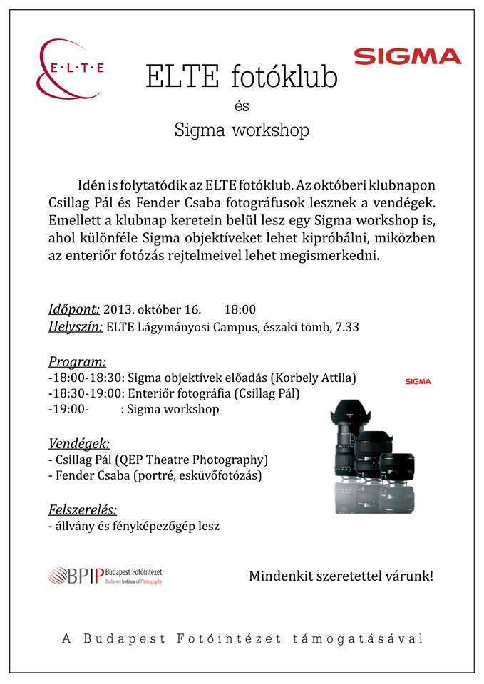 ELTE fotóklub és Sigma workshop