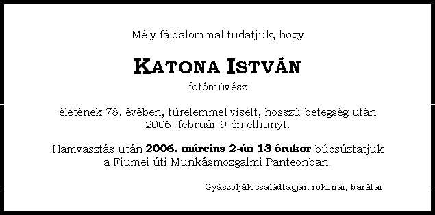 Katona István temetése