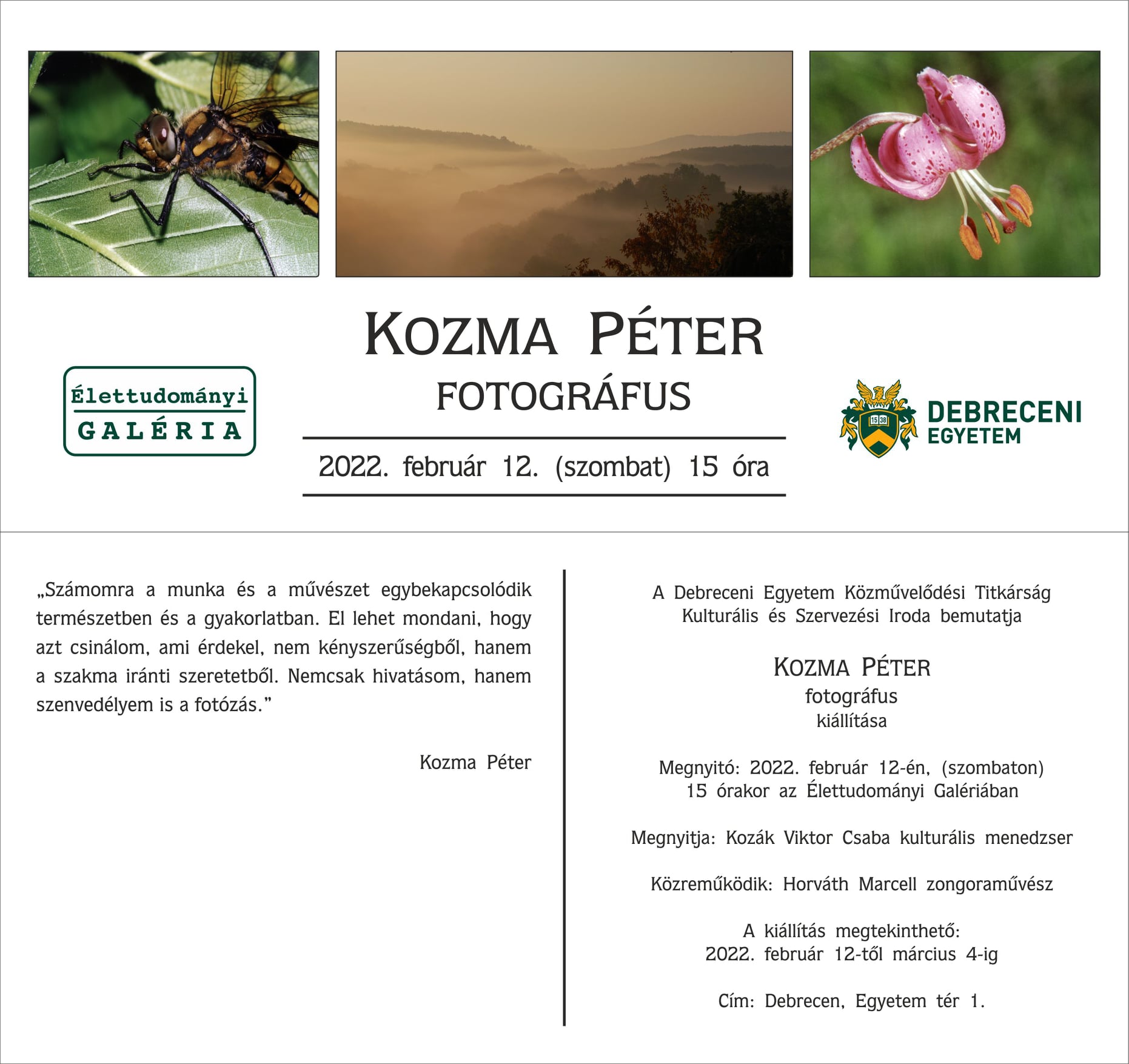 Kozma Péter fotográfus kiállításának megnyitója